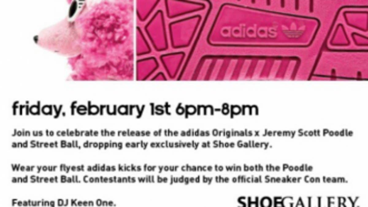 Tonight adidas Originals will officially launch the latest Jeremy Scott collection with an early release of the JS Poodle and Streetball at Shoe Gallery in Miami.