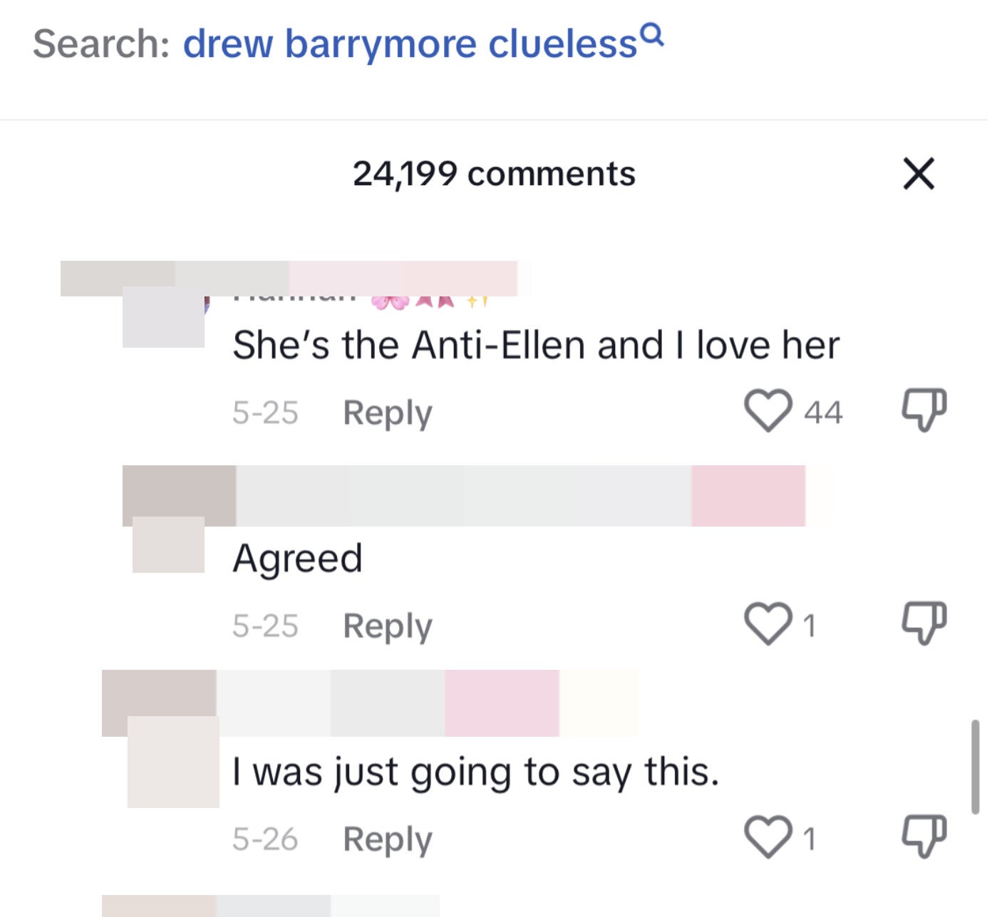 TikTok comments, including &quot;She&#x27;s the Anti-Ellen and I love her&quot; and &quot;Was literally going to say the exact same thing&quot;
