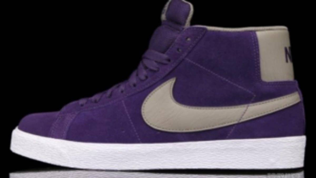 Adding to Nike Skateboarding's already impressive March footwear line-up is this latest purple-based build of the SB Blazer High. 