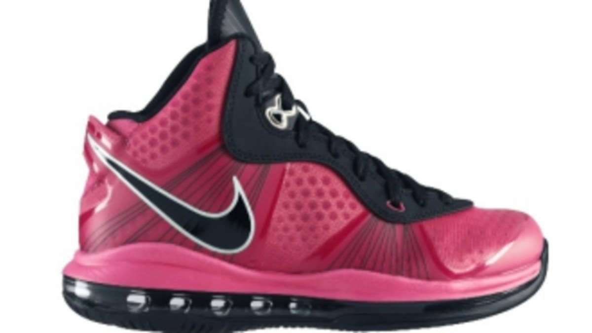 The pink-based grade school colorway of the Air Max LeBron 8 V/2 can now be purchased online.