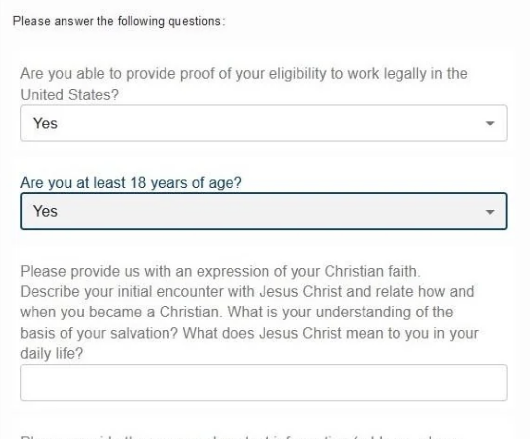 &quot;Please provide us with an expression of your Christian faith.&quot;