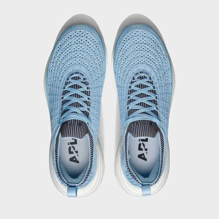 a pair of blue sneakers