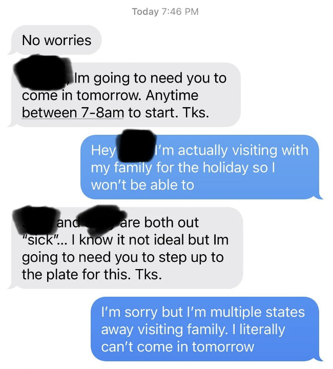 &quot;I&#x27;m sorry but I&#x27;m multiple states away visiting family.&quot;