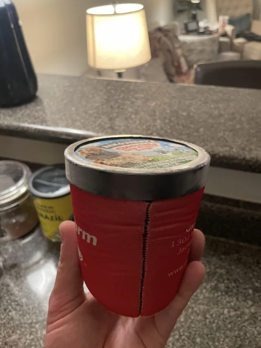A coozie on an ice cream container