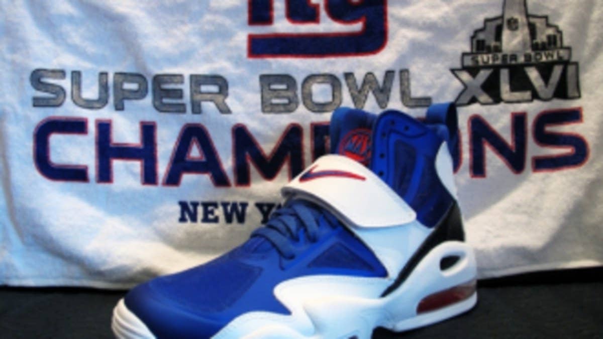 Nike Sportswear's latest training hybrid is released in a colorway inspired by the defending Super Bowl champion New York Giants.  