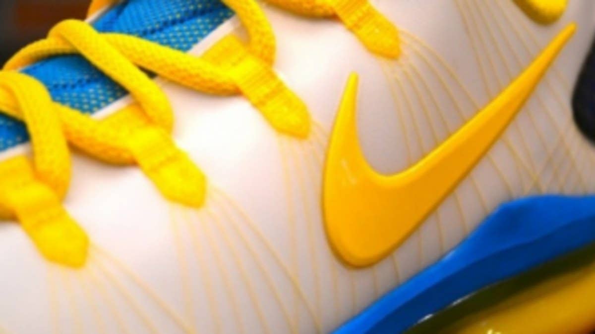 Hitting retailers soon from Nike Basketball is this all new KD V Elite in Oklahoma City Thunder home colors.