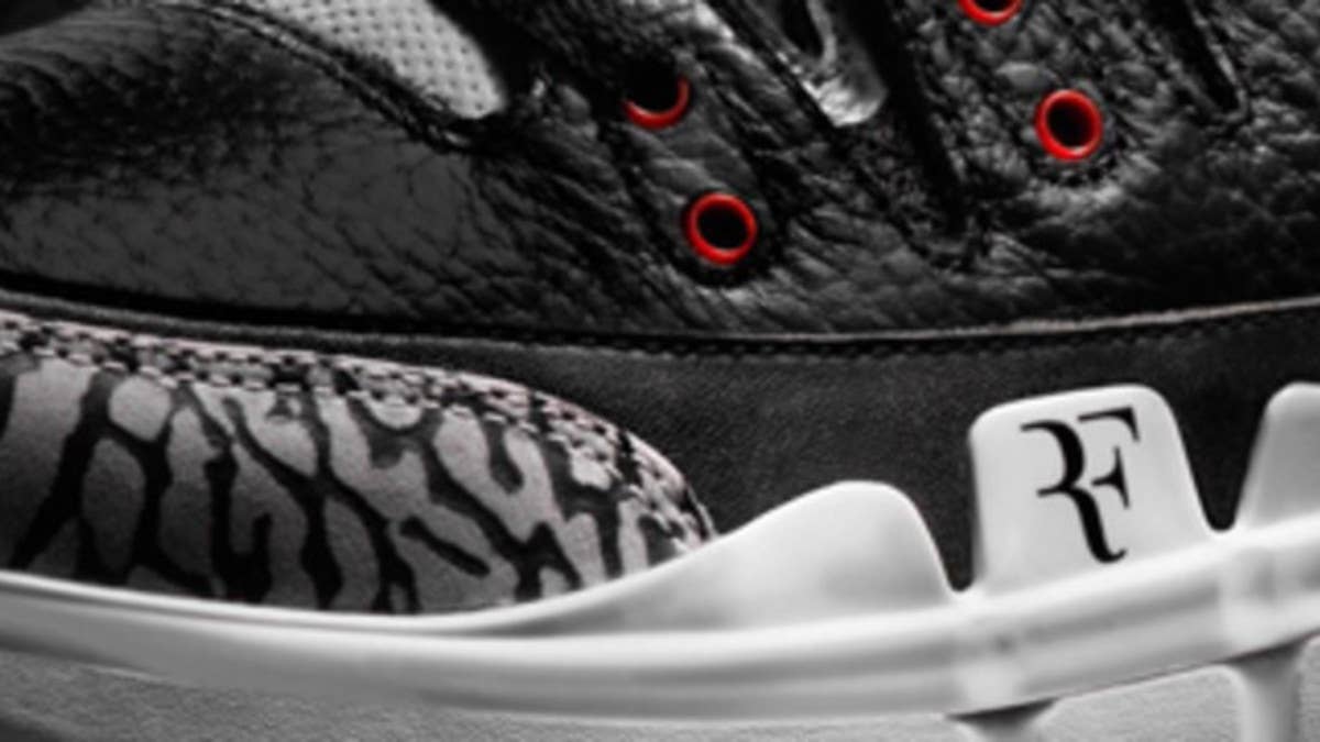 The Nike Zoom Vapor Tour x Air Jordan 3 "Black/Cement" is coming - get your raffle tickets.