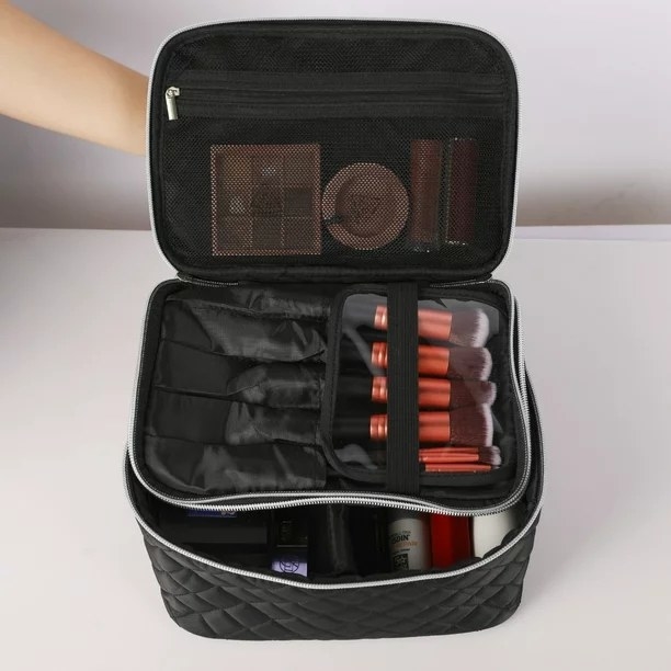 black travel cosmetics bag with pockets