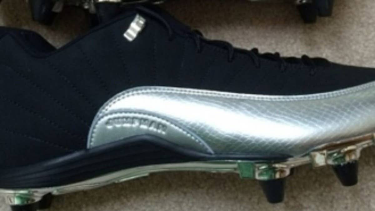A close look at one of the Air Jordan 12 Low PE cleats the Future Hall of Famer laced up this past season.