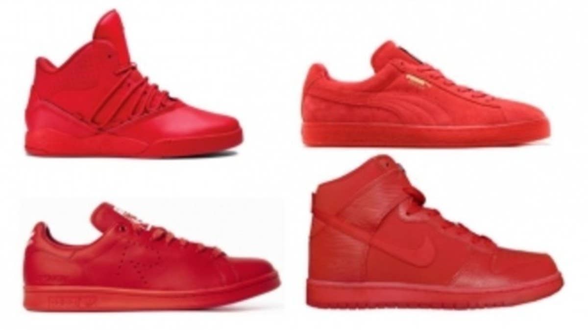 While Kanye West is far from the first person to ever style a shoe in red, there's no doubt that the colorway's popularity in the sneaker community this year is linked to him.