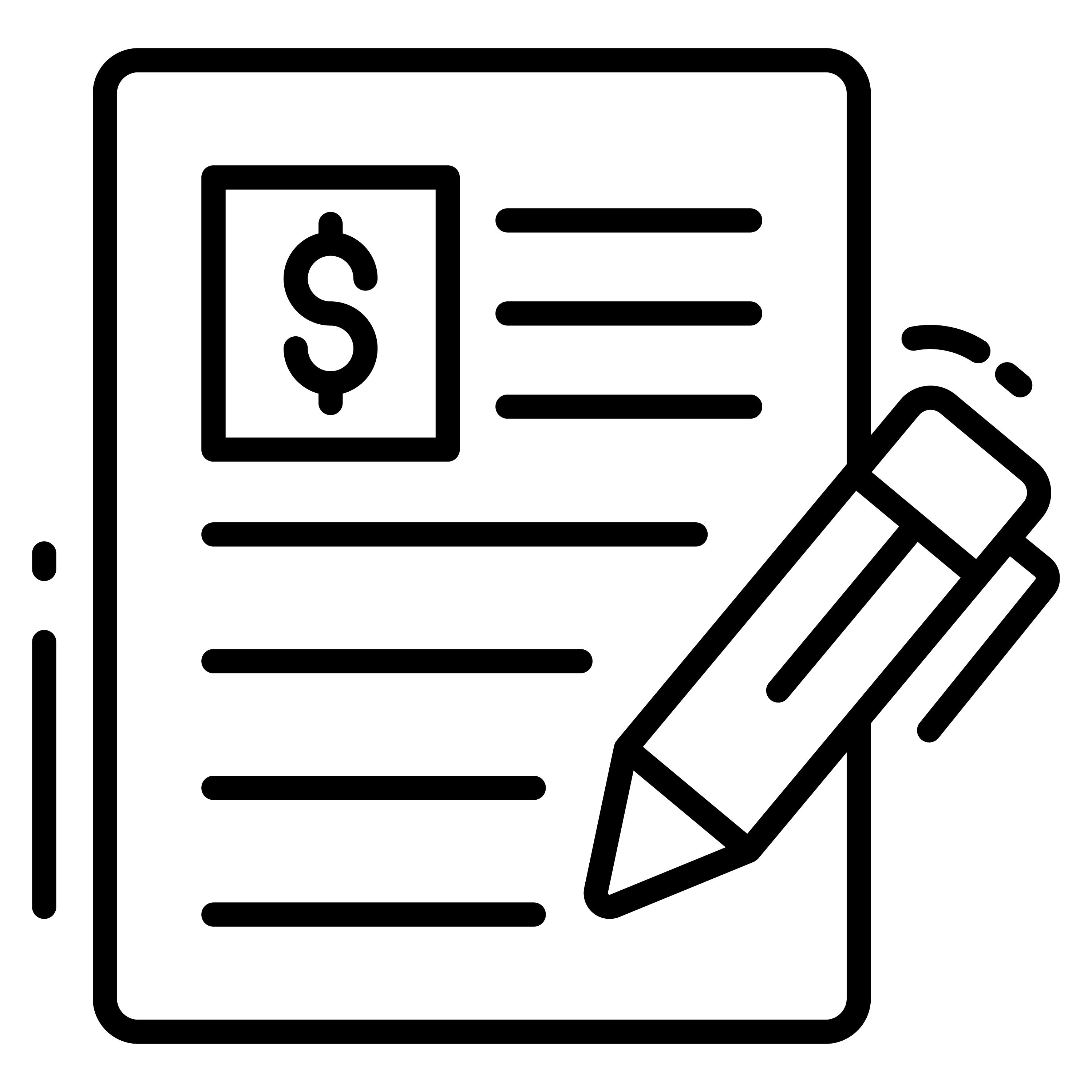 A graphic with a money symbol on a page and a pencil