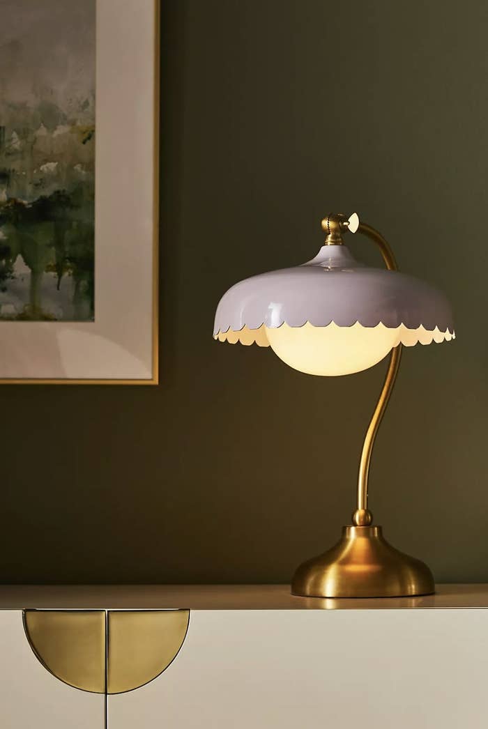 the lamp with purple shade