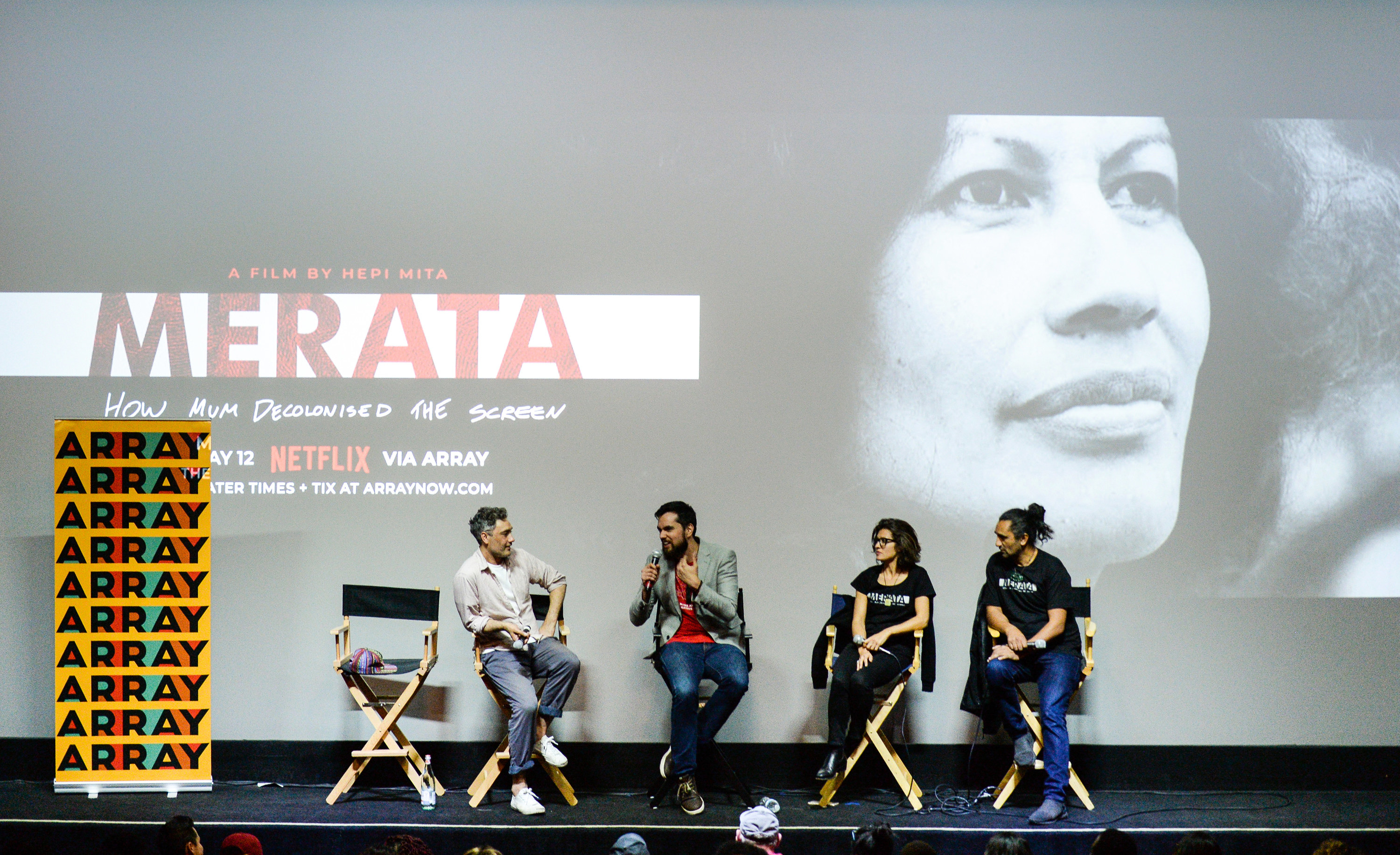 Film directors Taika Waititi, Hepi Mita, film producers Chelsea Winstanley, and Cliff Curtis attend the &quot;MERATA: How Mum Decolonised the Screen&quot; Screening/Q&amp;amp;A at the Ahrya Fine Arts Movie Theater