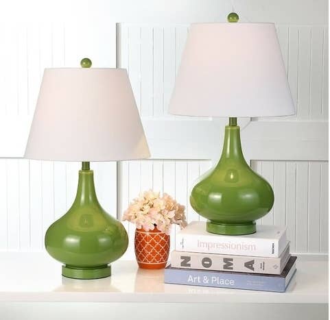 a pair of green lamps