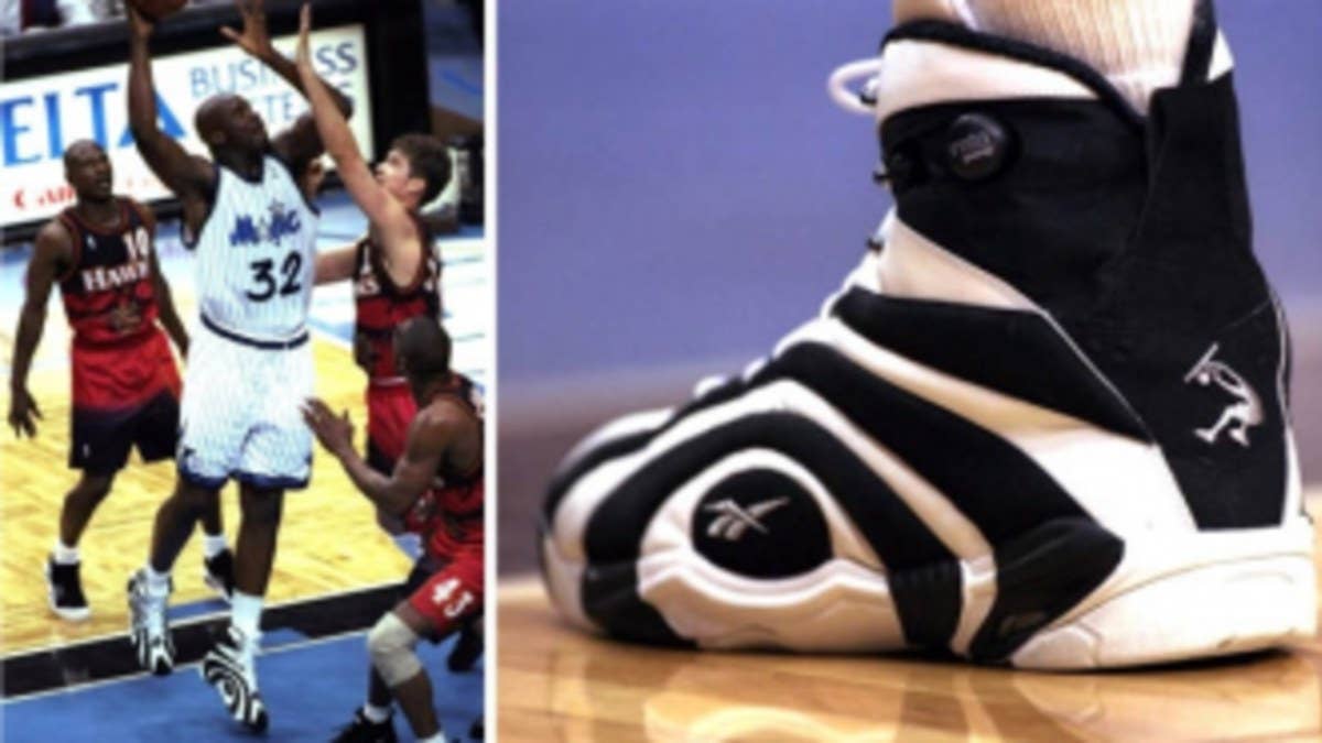 Let's go back to 1996 for a look at Shaq's original Reebok Shaqnosis on the court.