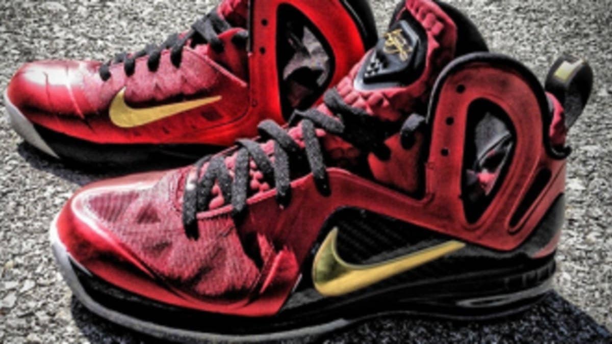 While sneakerheads are holding out hope for a release of red-based "Finals" Nike LeBron 9 P.S. Elite, customizer Mache gets a jump on things by working on a pair of his own.