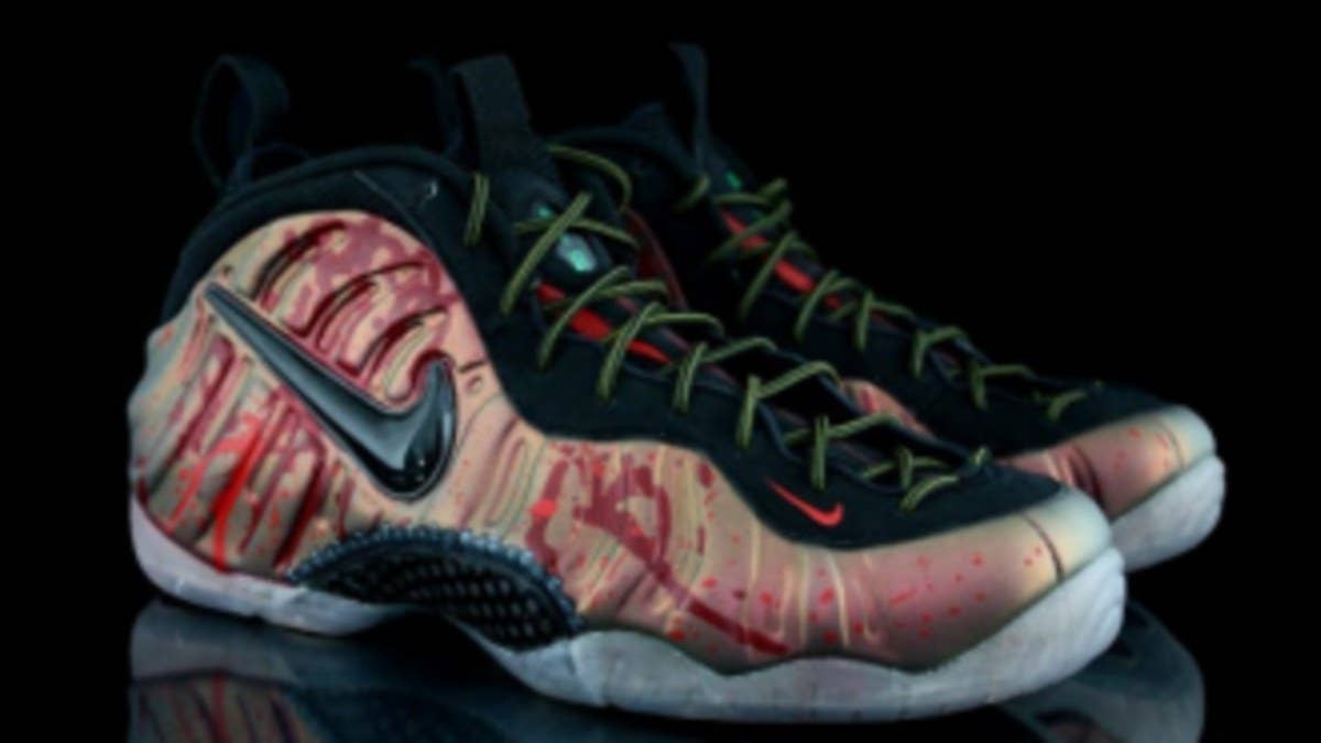 Sam Raimi's iconic 80s and 90s trilogy is celebrated with a customized version of the "Gym Green" Foamposite Pro.