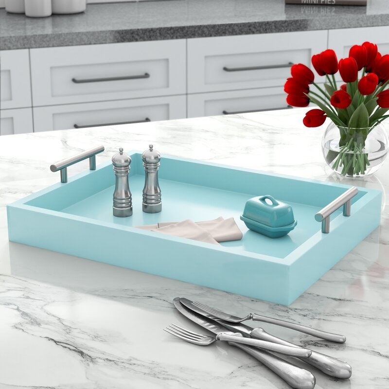 the tray in light teal