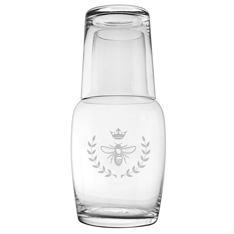 carafe set with etched bee design