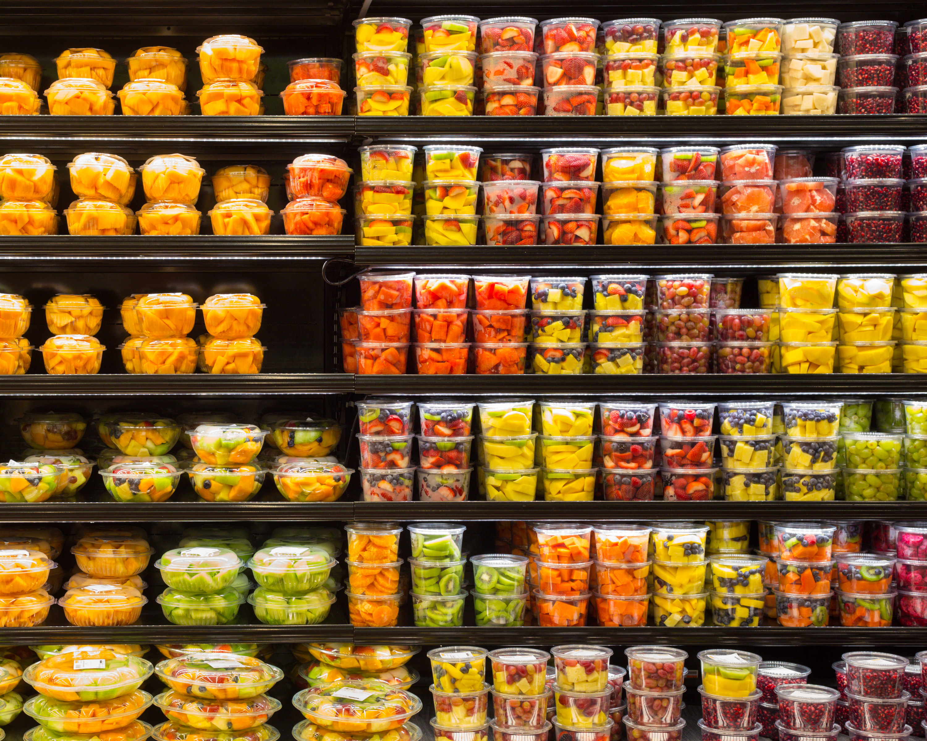 precut fruits in a grocery store