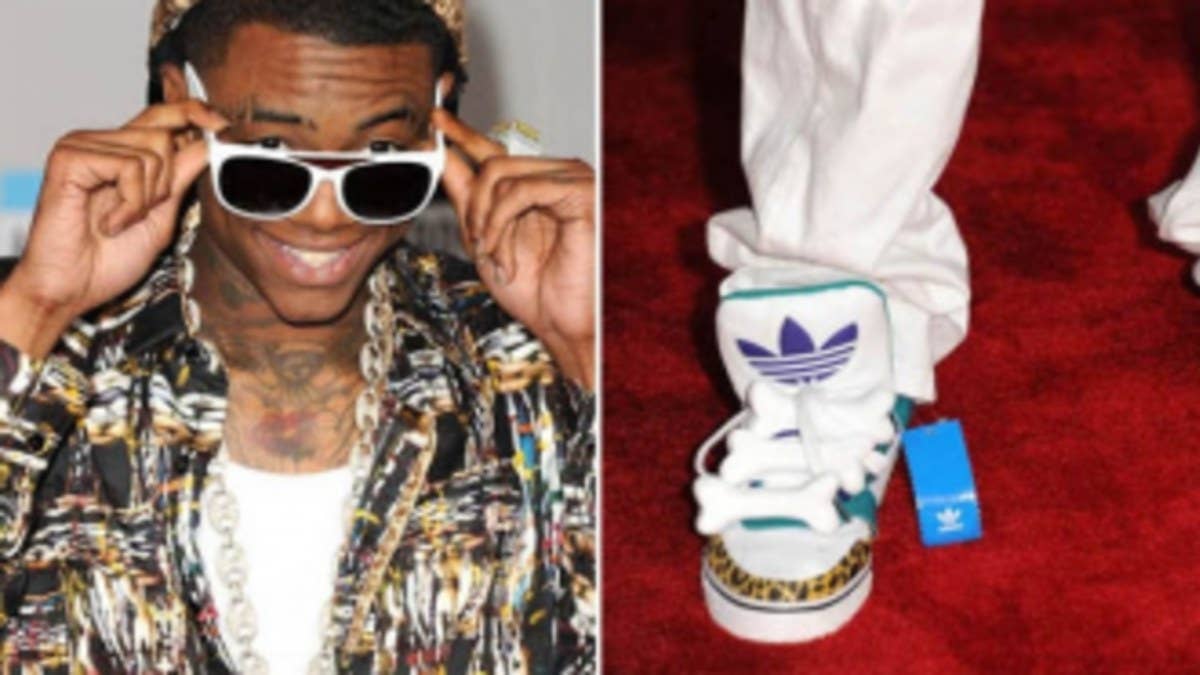 Prior to last night's 2011 American Music Awards in Los Angeles, California, recording artist Soulja Boy hit the red carpet wearing a pair of Jeremy Scott's adidas JS Bones.