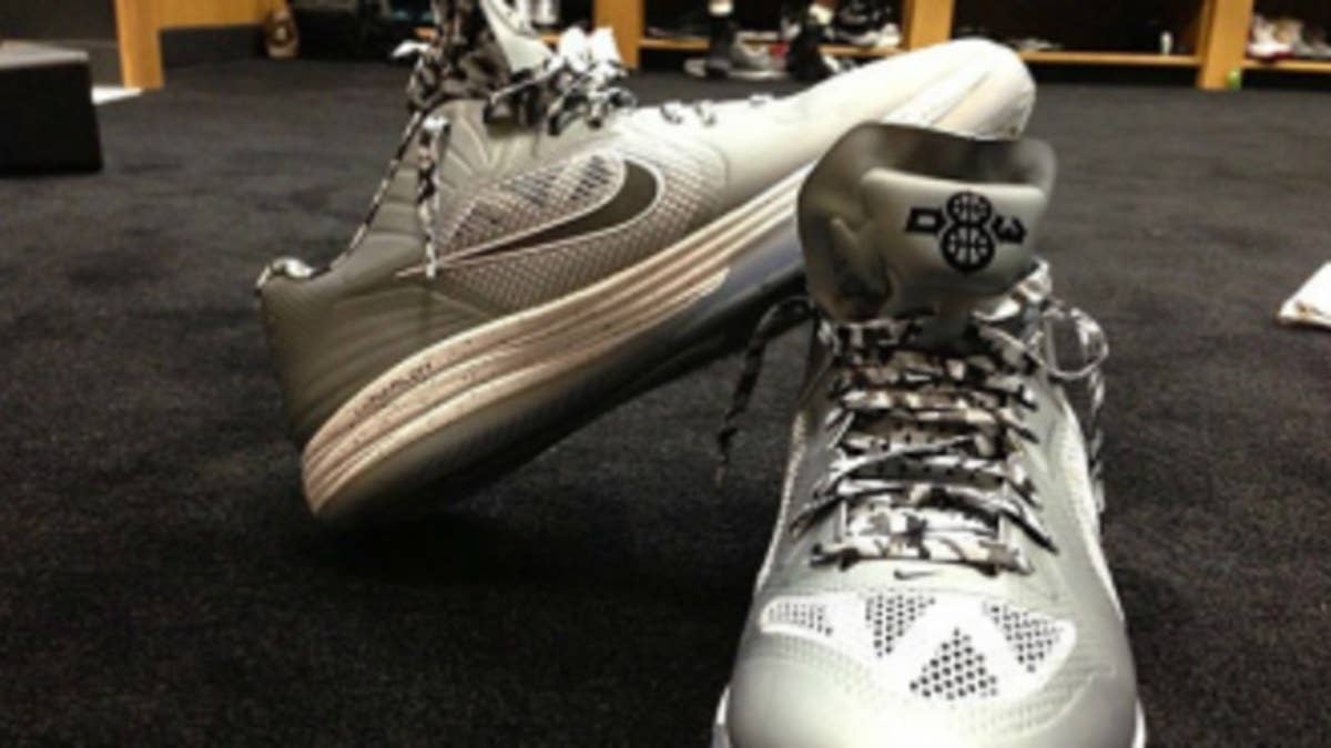 Another practice, another Lunar Hypergamer Low Player Exclusive for Deron Williams, who previewed this silver-based pair before lacing them up earlier today.