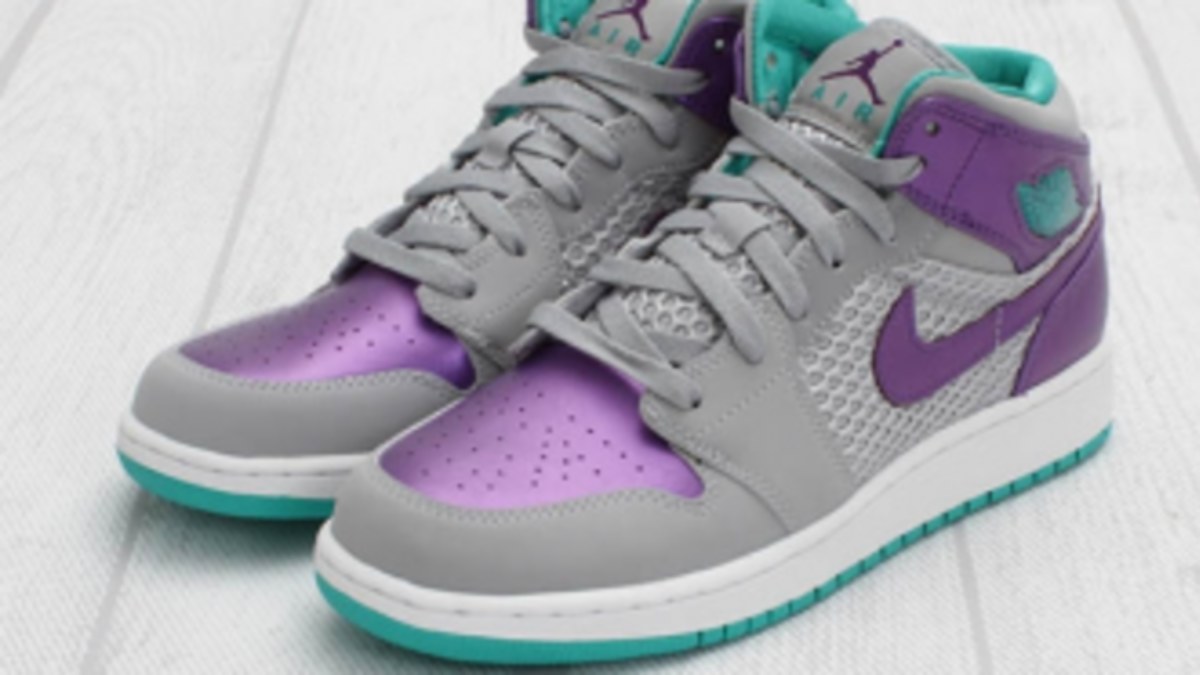 Purple and top gray jordans