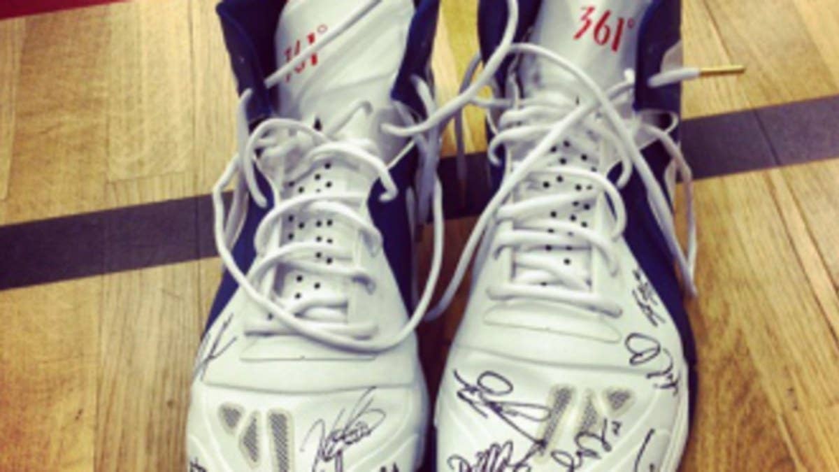 Kevin Love may be giving away a pair of shoes signed by the entire USA Basketball Team.