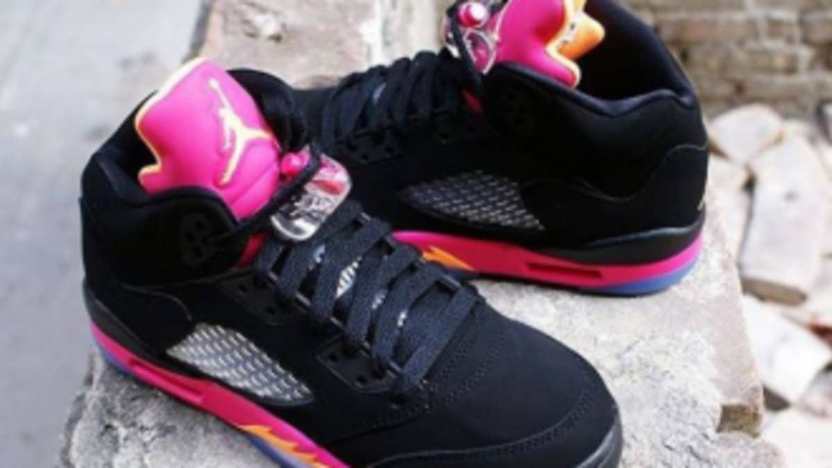 Helping build anticipation for the summer, lets take another detailed look at the Black/Bright Citrus-Fusion Pink Air Jordan 5 Retro GS.