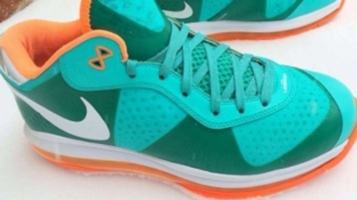 LeBrons first year in sunny South Florida saw Nike Basketball create this Miami Dolphins-inspired LeBron 8 V/2 Low.