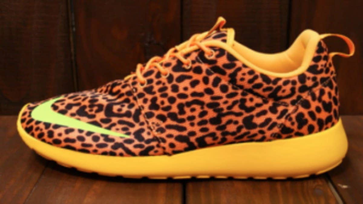 A closer look at the upcoming Nike Roshe Run FB "Leopard" in Bright Citrus / Flash Lime.