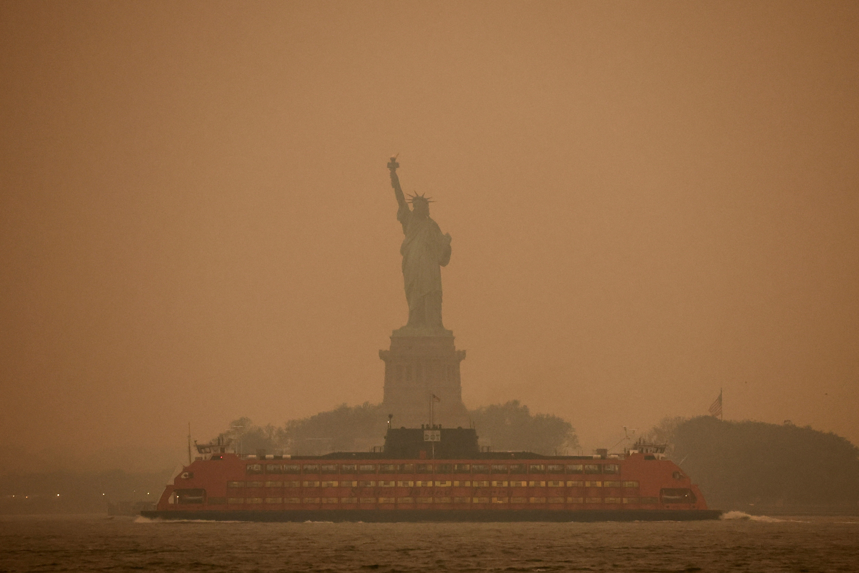 The Statue of Liberty covered in haze