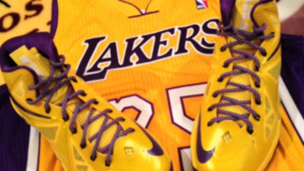 Perhaps a look ahead to NBA free agency in 2014, one Los Angeles Lakers fan shares a customized pair of Nike LeBron 10s styled in the famous purple and gold.