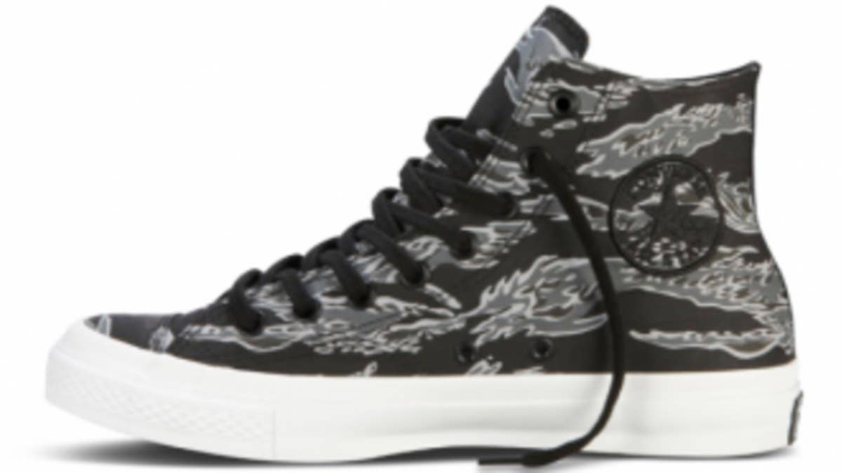 Kicks Hawaii and Converse First String unveiled their second official collaboration today, revealing a new greyscale tiger camouflage Chuck Taylor High.