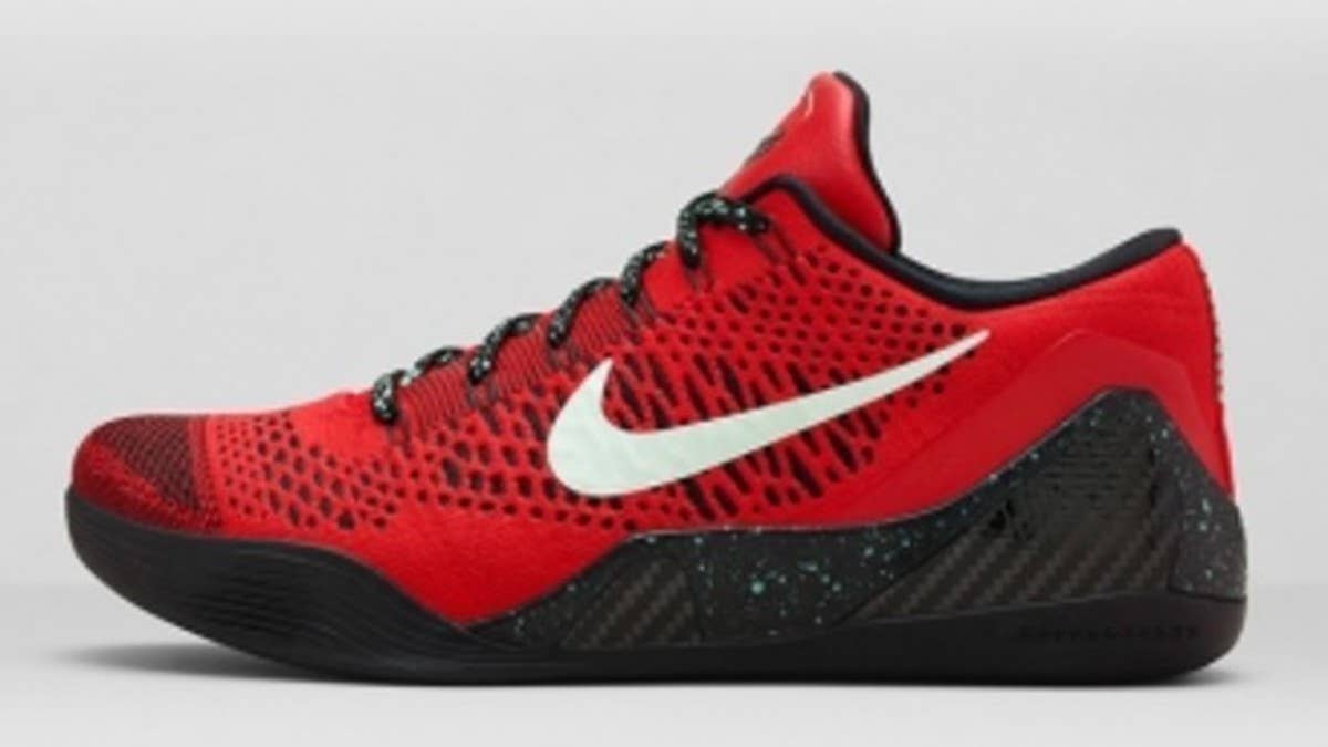 Bringing a bold look to the Kobe 9 Elite Low, Nike will soon release the shoe in a 'University Red' colorway.