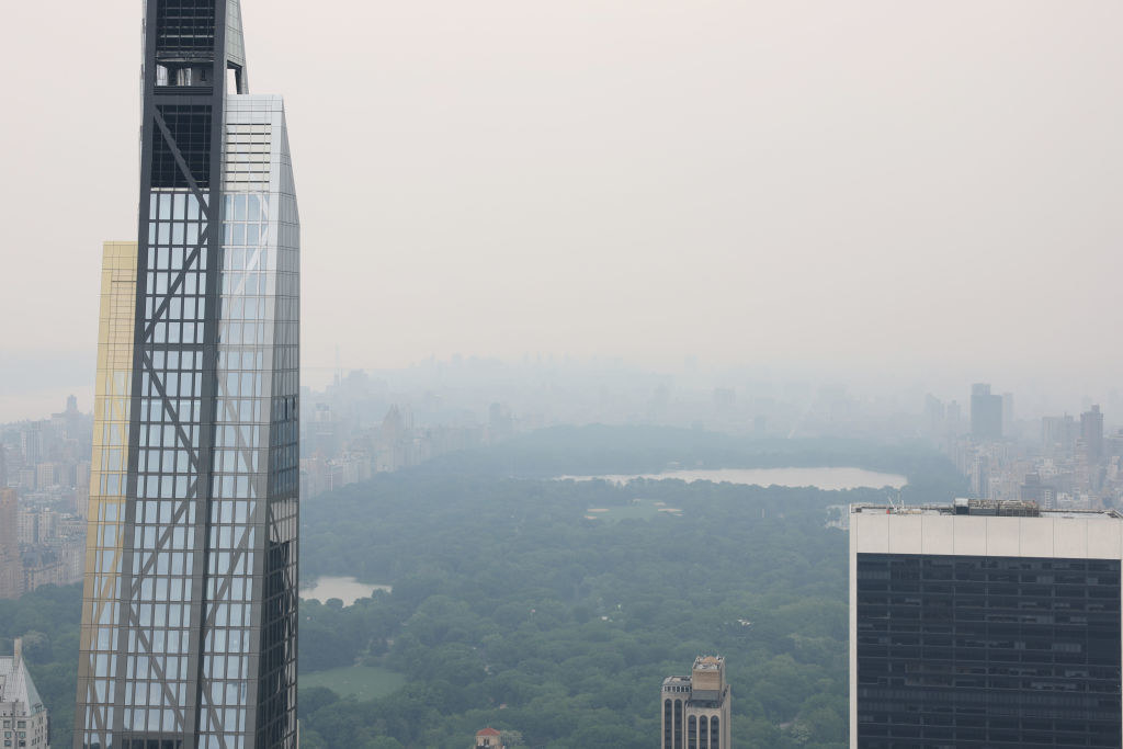 Central Park in Manhattan is enveloped in a dense haze