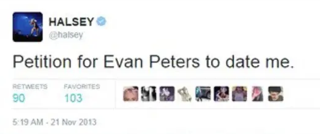 Halsey tweeted &quot;Petition for Evan Peters to date me&quot;