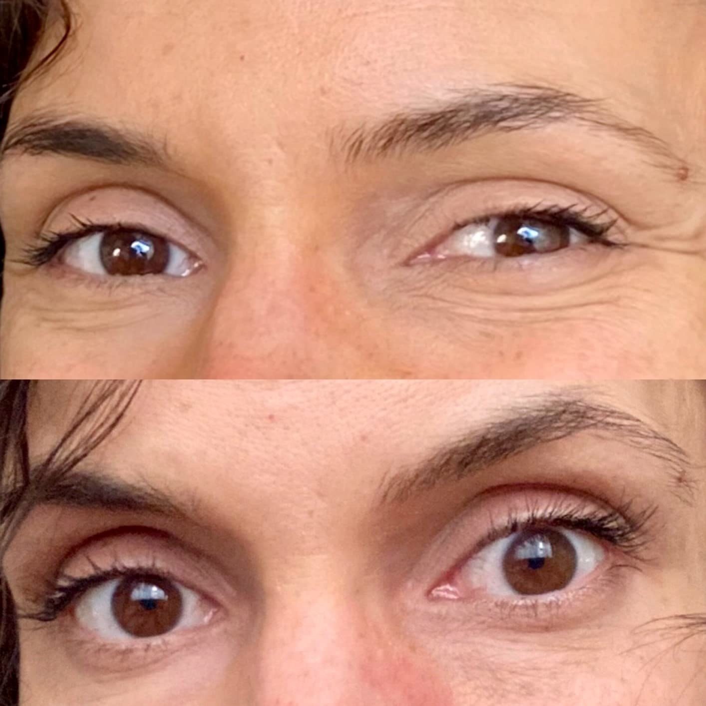 Reviewer image of their lashes before and after using the serum