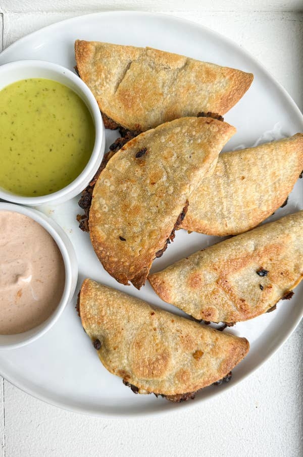 crispy black bean tacos with two dipping sauces