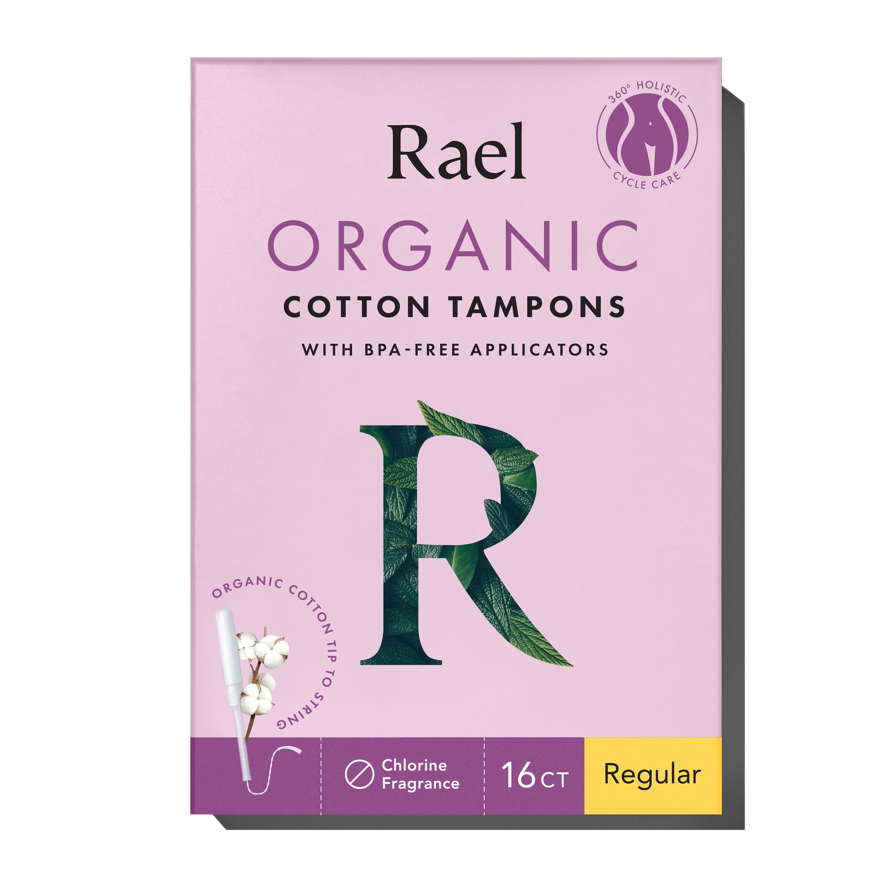 Rael Organic Cotton Tampons with BPA-Free Applicators product imagery