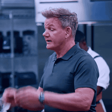 gordon ramsay crying saying &quot;oh my goodness, me&quot; in a kitchen
