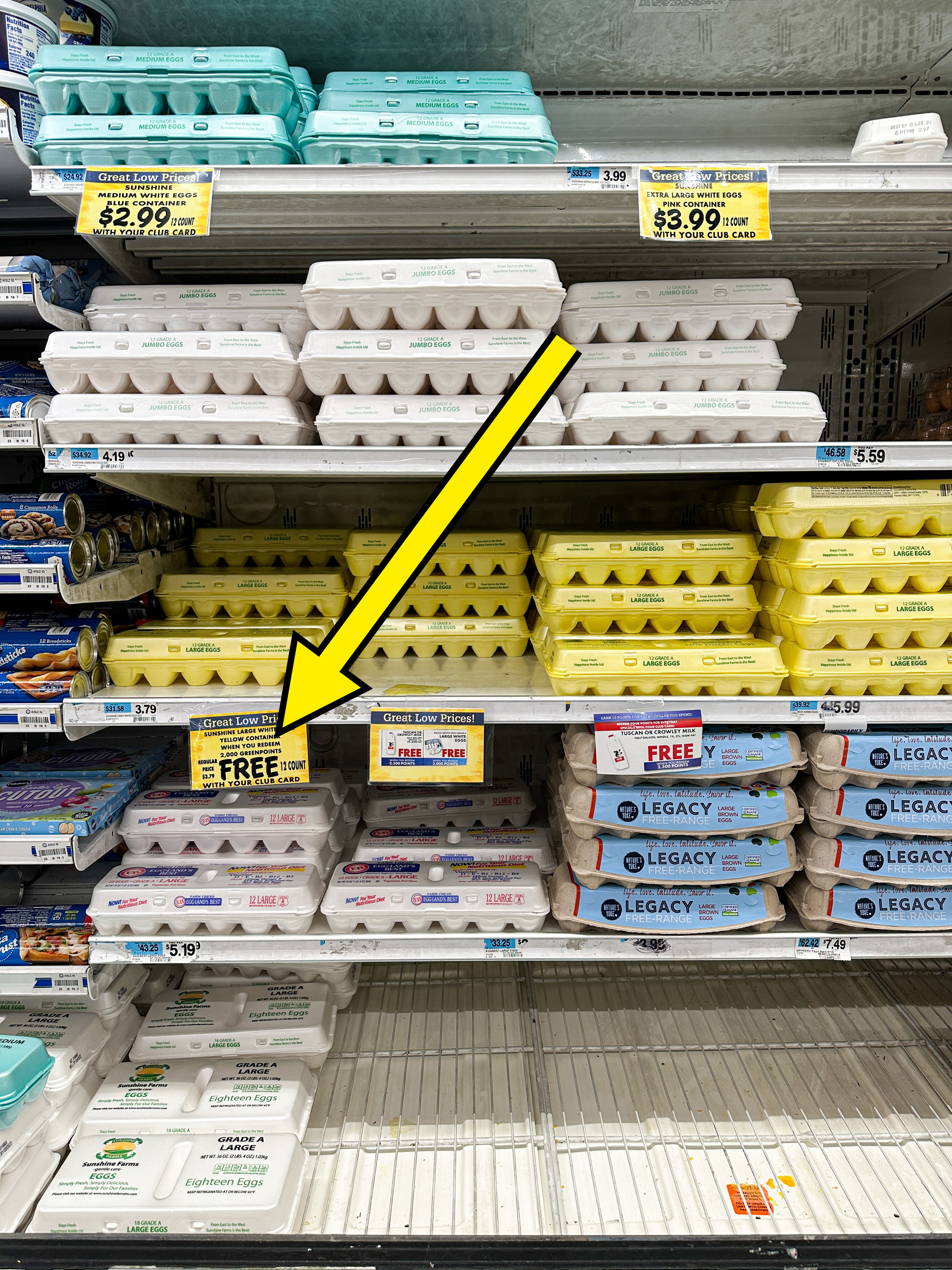 arrow pointing to eggs for &quot;free&quot; with a card