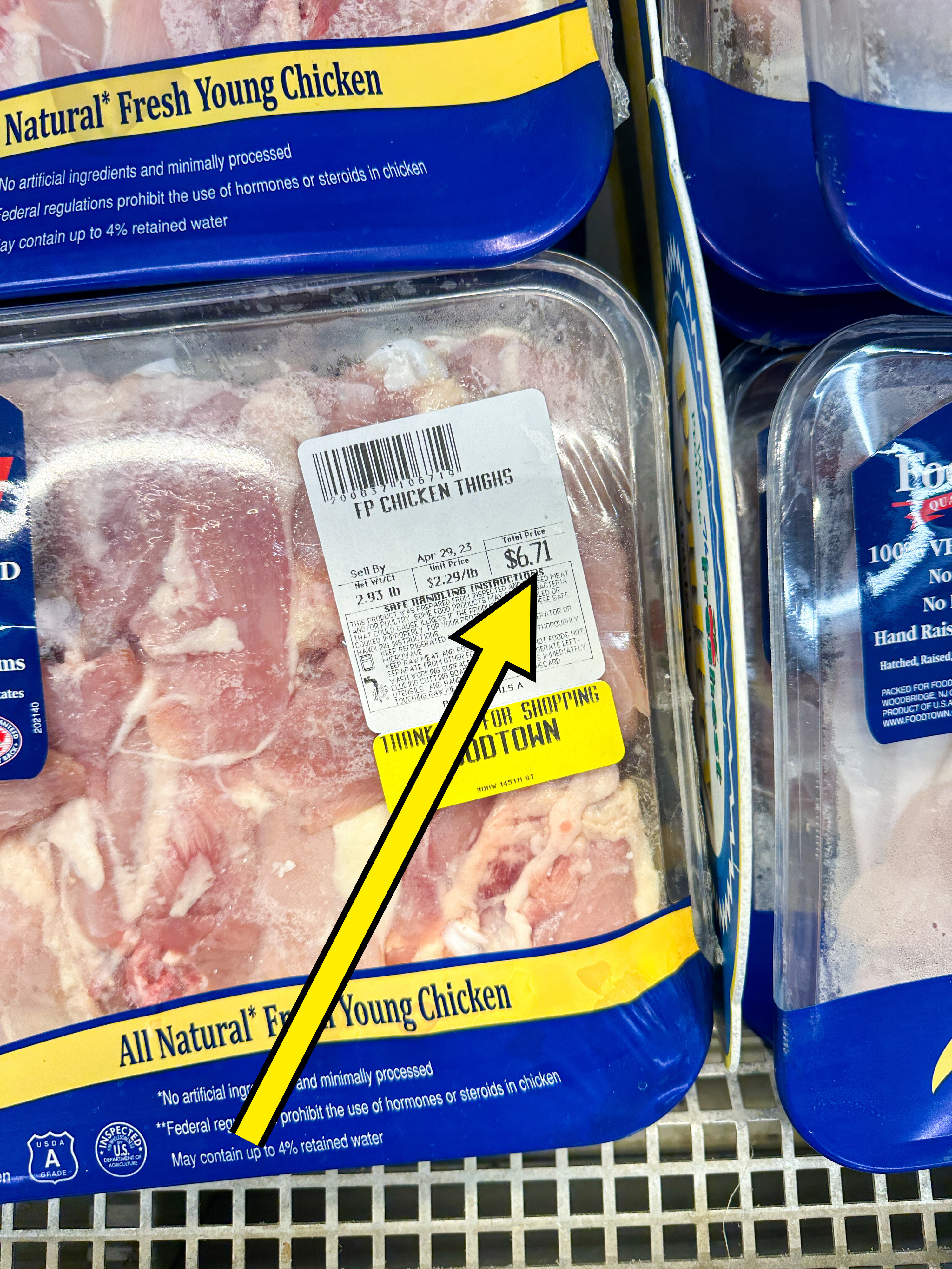 arrow pointing to chicken thighs for 6.71