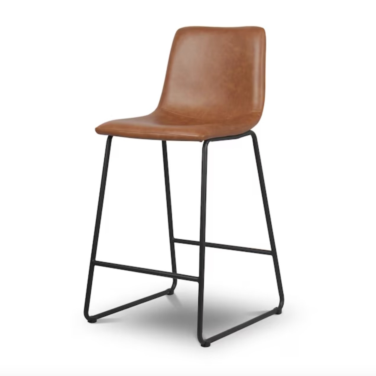 the medium brown faux-leather seat with long dark legs