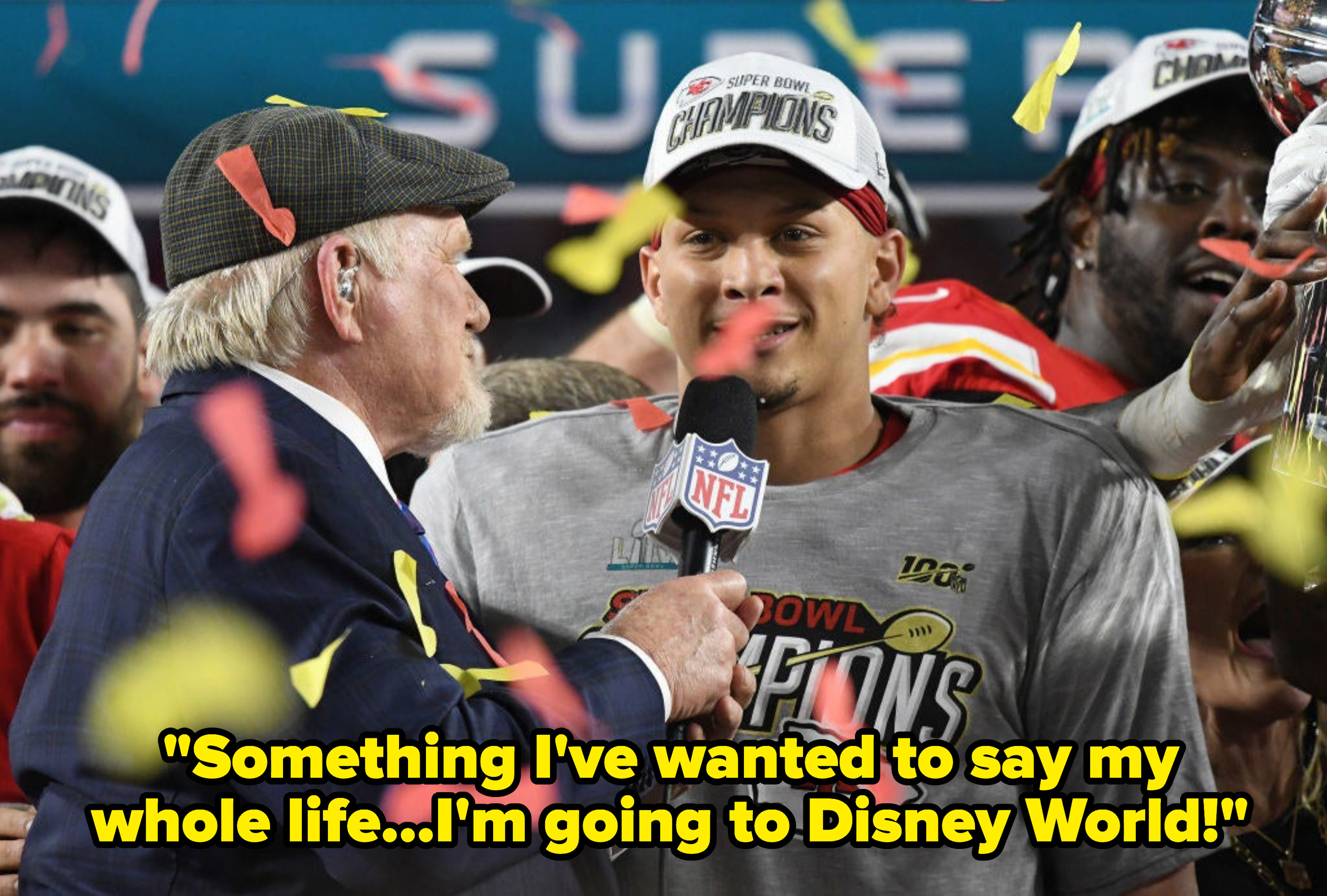 Patrick being interviewed and saying, &quot;Something I&#x27;ve wanted to say my whole life: I&#x27;m going to Disney World!&quot;