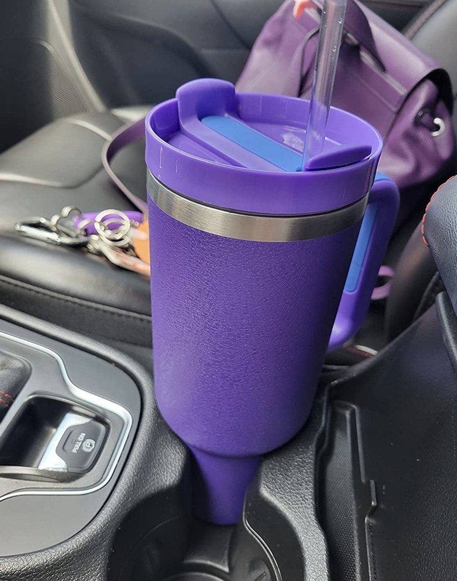 reviewer photo showing the Stanley tumbler alternative in purple