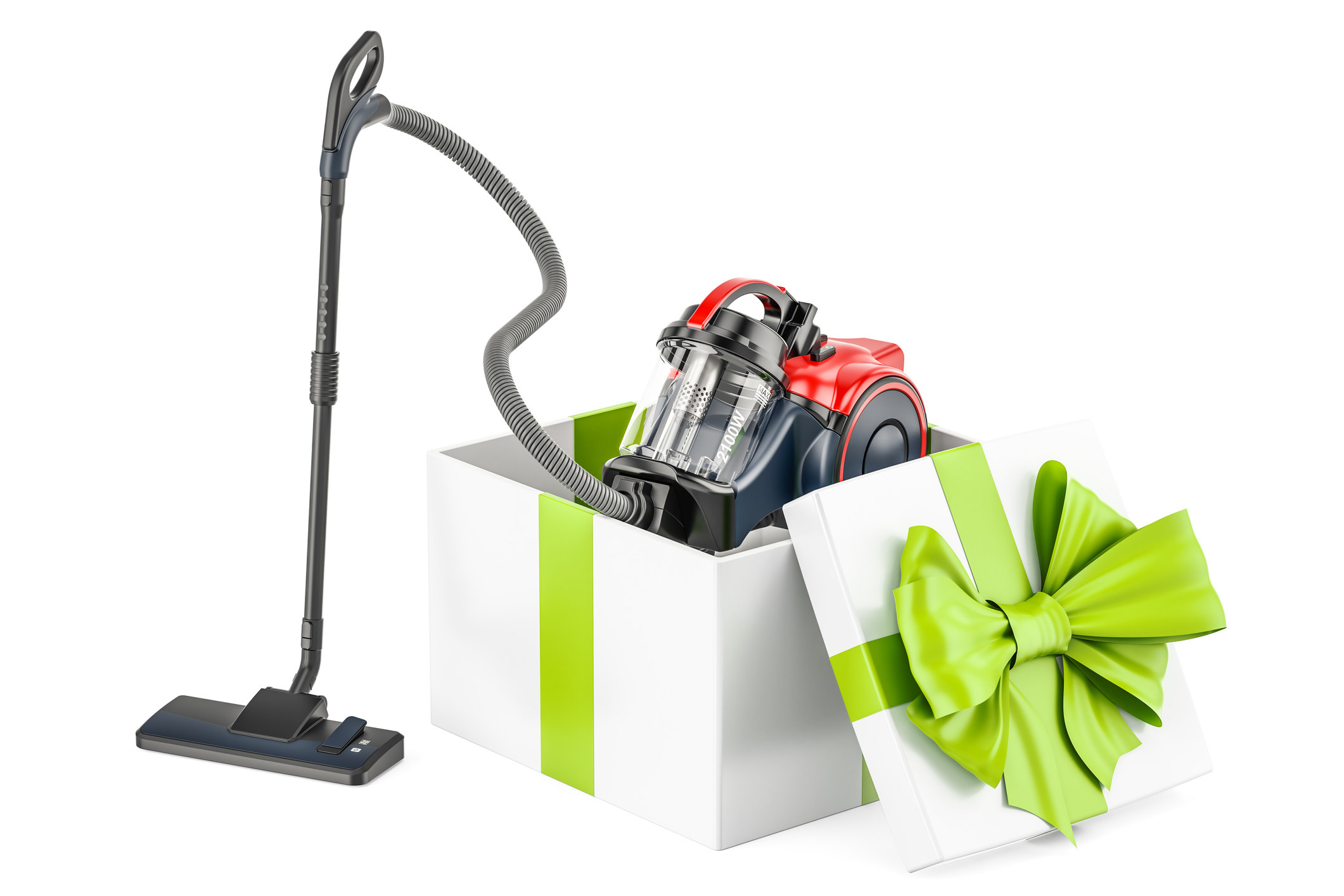A vacuum cleaner inside a large gift box