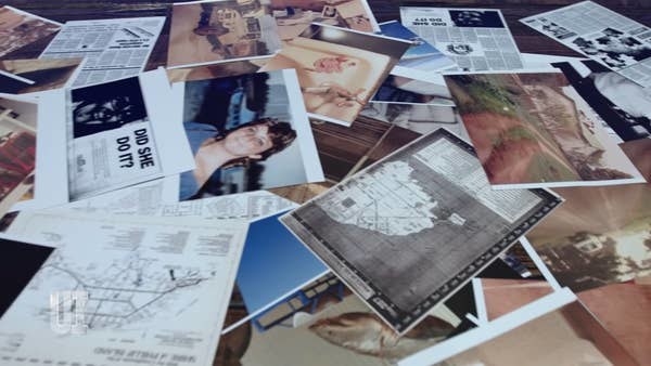 photos and evidence from the case laid out