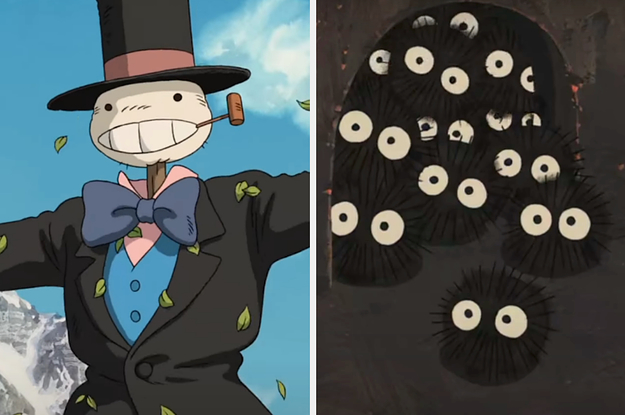 On the left, Turnip Head from Howl's Moving Castle, and on the right, the soot sprites from Spirited Away