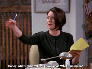 a gif of karen walker saying &quot;honey, what&#x27;s this? what&#x27;s happening? what&#x27;s going on?&quot;